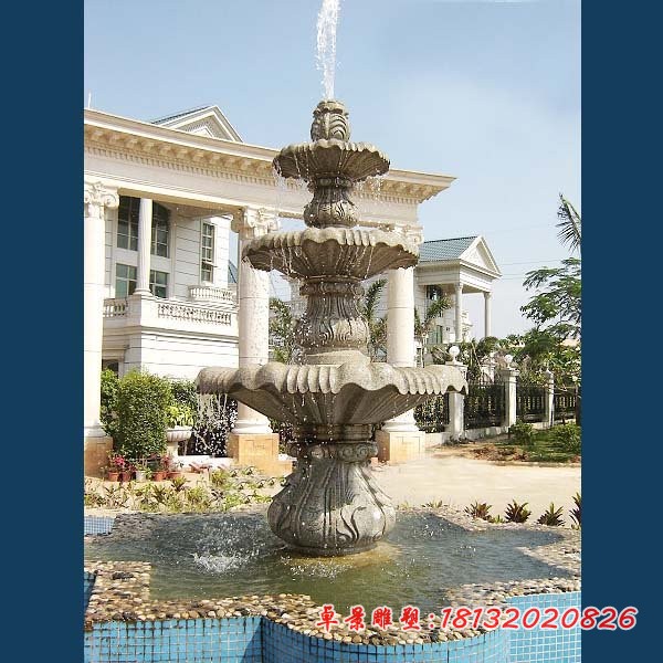 别墅三层喷泉石雕,大理石喷泉雕塑