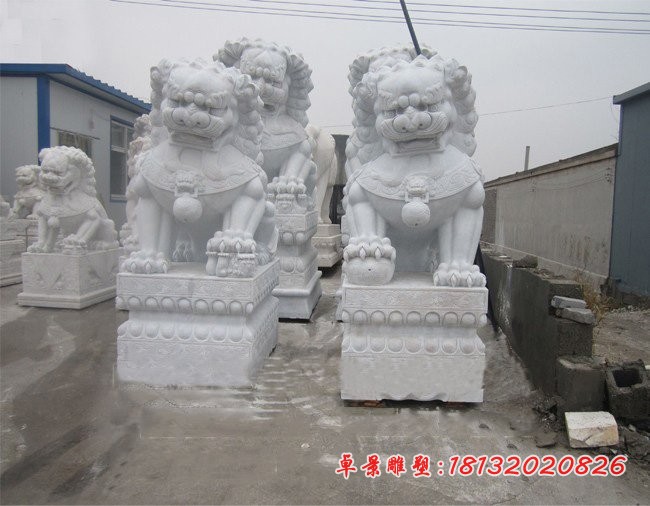 踩球北京狮石雕 汉白玉门口狮子雕塑