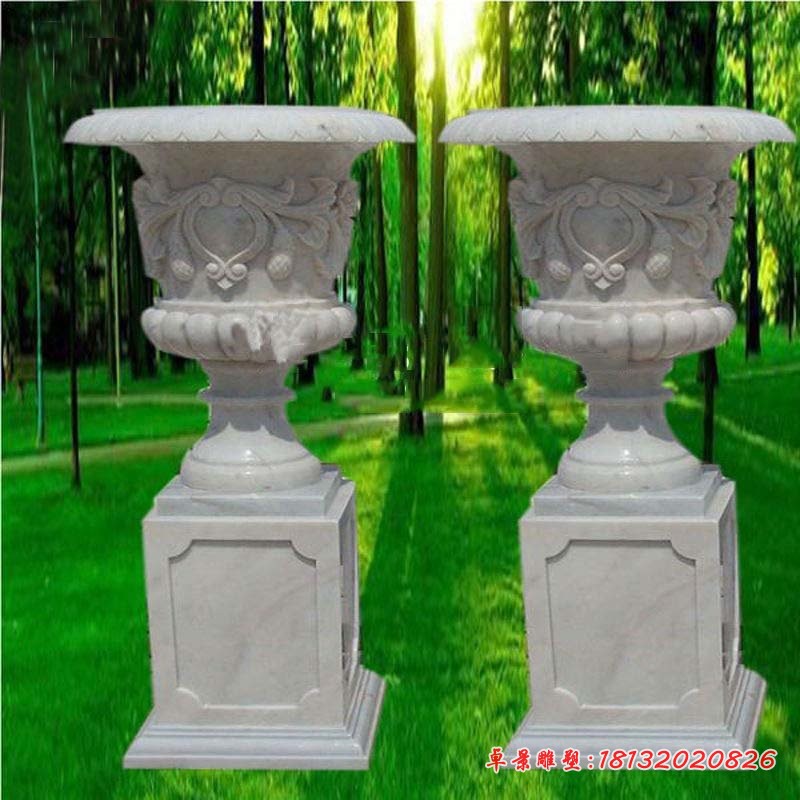 草白玉欧式花钵石雕,别墅花盆石雕