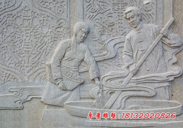 炒茶的人物石浮雕大理石墙壁景观浮雕