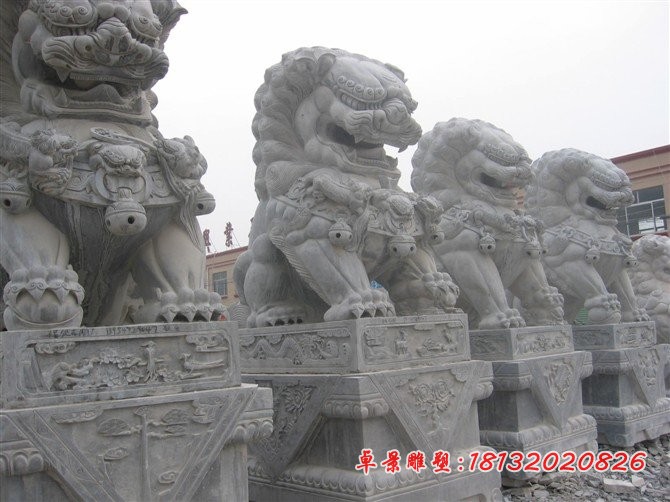 大理石北京狮踩球看门石狮子