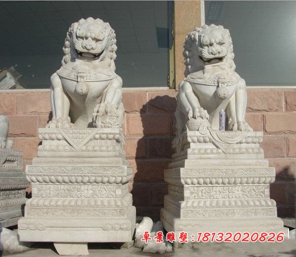 大理石北京狮踩球看门石狮子