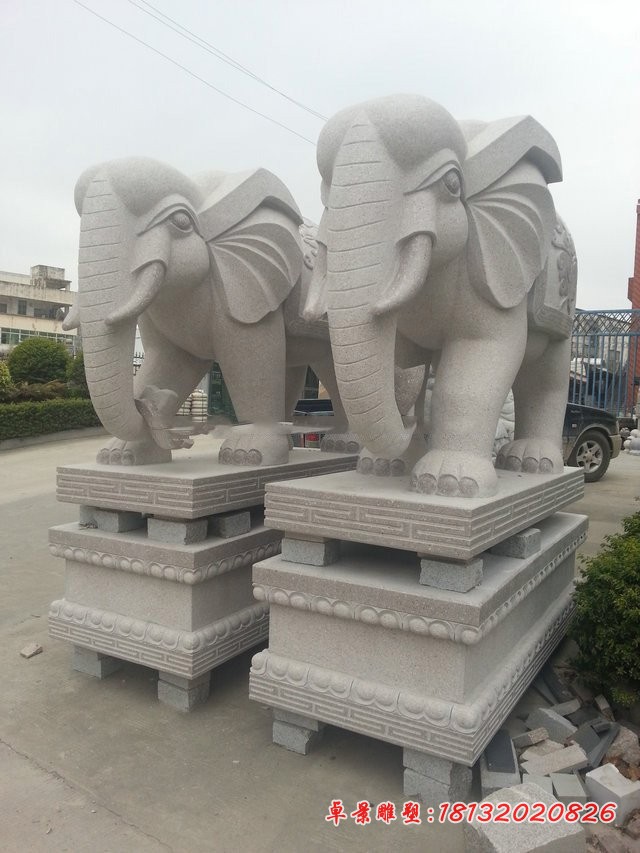 大理石大象雕塑门口招财大象石雕 (2)