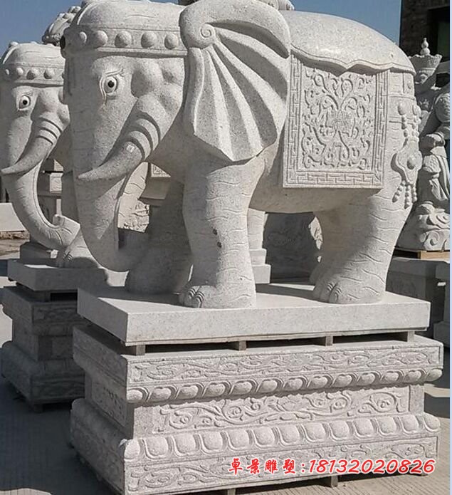 大理石大象雕塑门口招财大象石雕