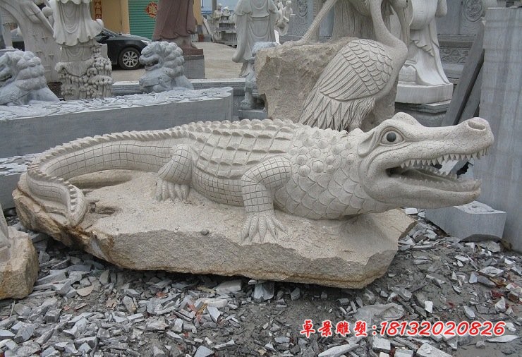 大理石鳄鱼石雕,动物石雕