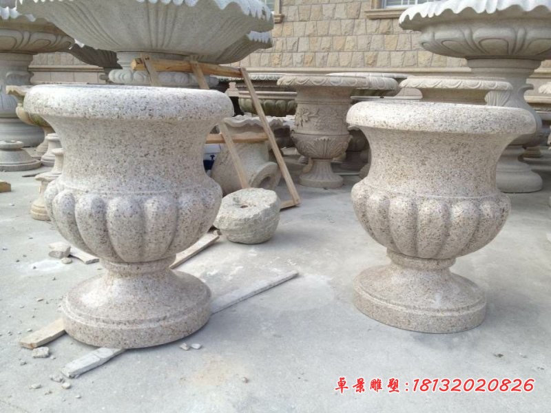 大理石花盆雕塑公园石雕花盆 