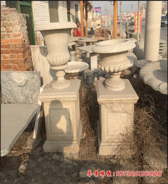 大理石花盆雕塑公园石雕花盆 