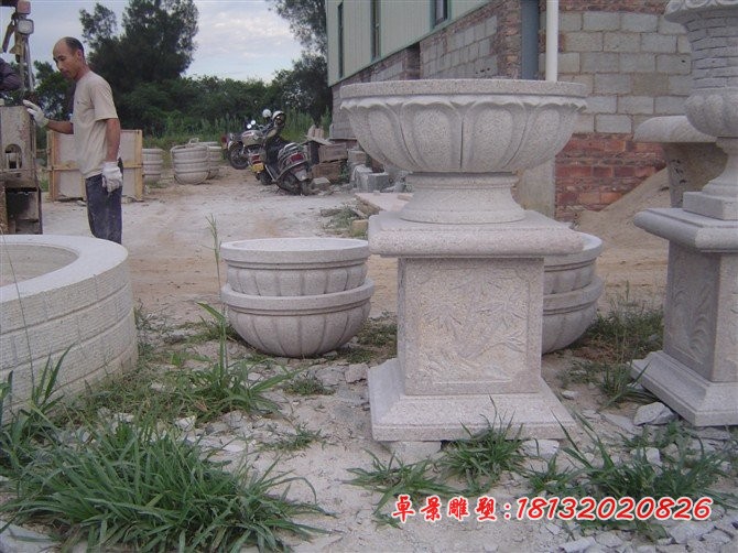 大理石花盆雕塑公园石雕花盆 