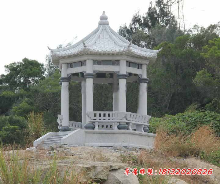 大理石六角凉亭石雕,公园石雕凉亭