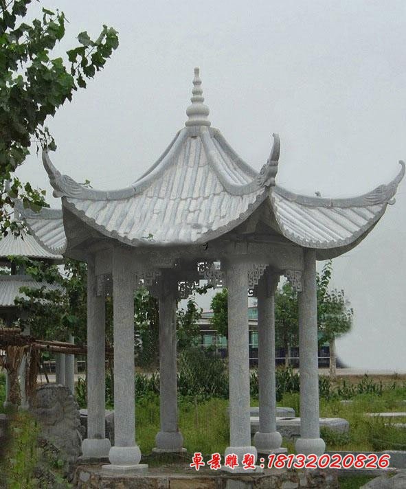 大理石六角凉亭雕塑 园林景观石雕