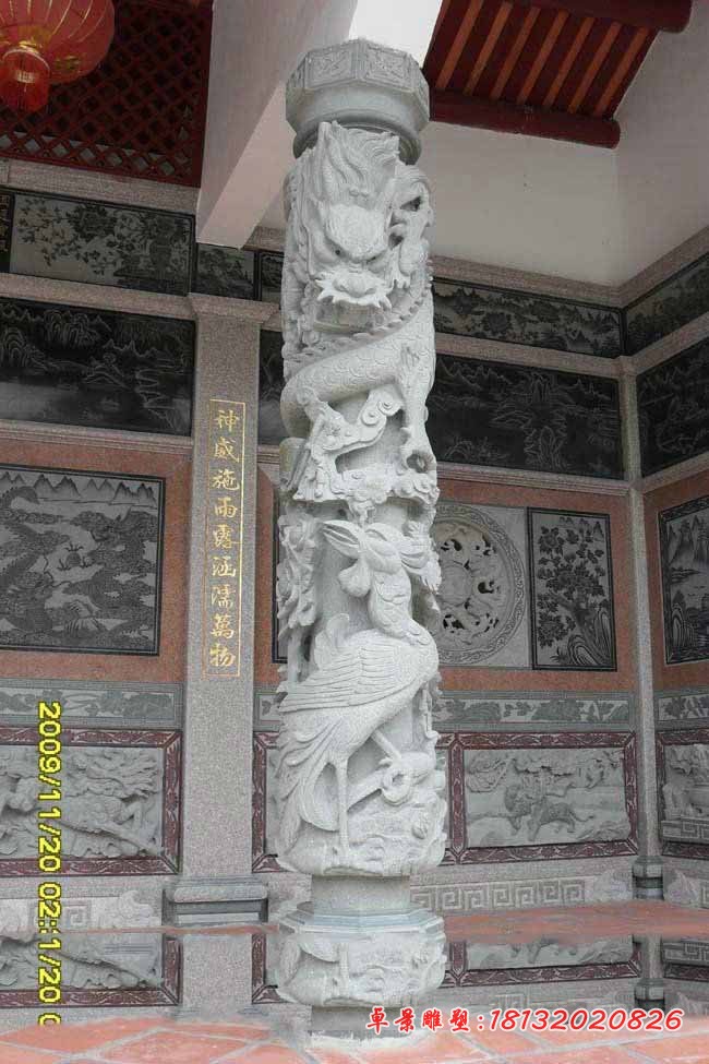 大理石龙浮雕石柱,寺庙文化柱石雕