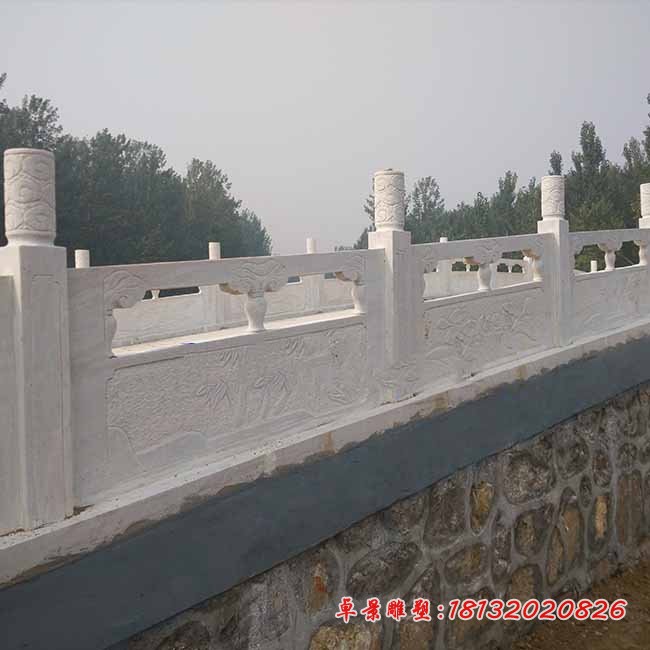 大理石梅兰竹菊浮雕栏板 ,河道栏板石雕