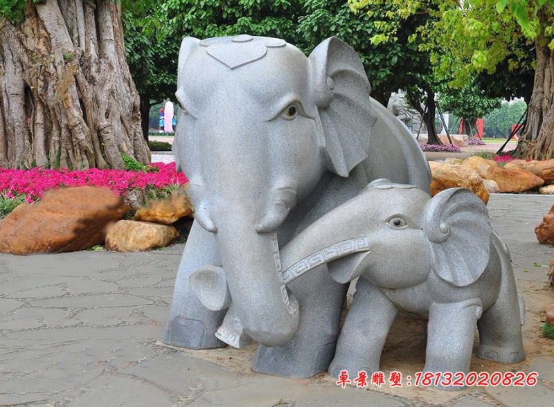 大理石母子大象雕塑公园动物石雕