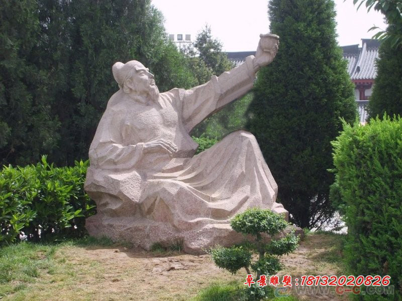 大理石拿酒杯的李白石雕,古代人物石雕