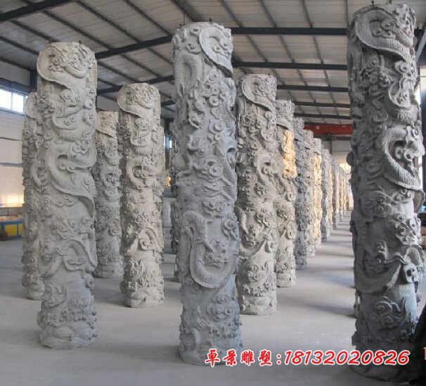 大理石盘龙柱龙浮雕石柱 (2)