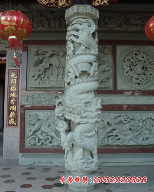 大理石盘龙柱龙浮雕石柱