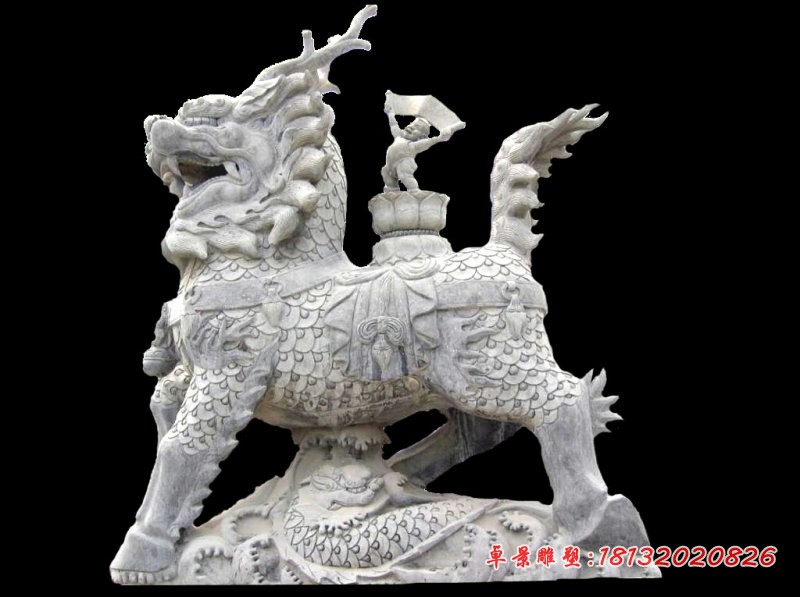 大理石麒麟献子雕塑 招财麒麟石雕