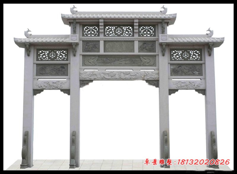 大理石三门牌坊石雕道路牌坊雕塑