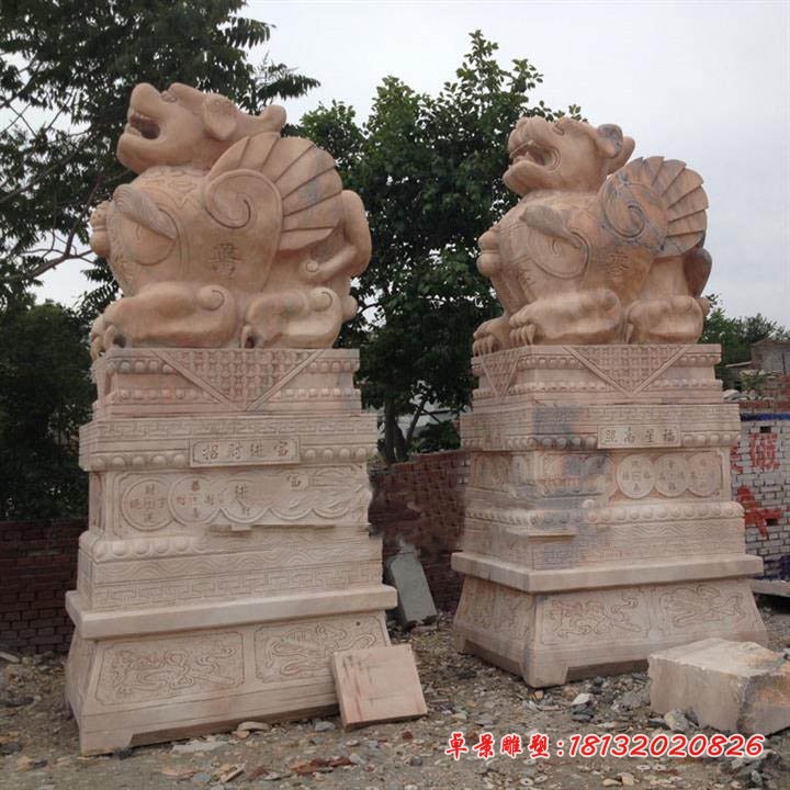 福星高照貔貅石雕晚霞红貔貅雕塑