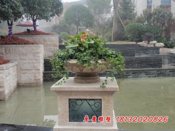 公园花盆石雕砂岩花盆雕塑