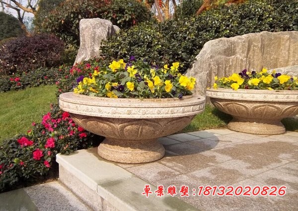 公园花盆石雕砂岩花盆雕塑