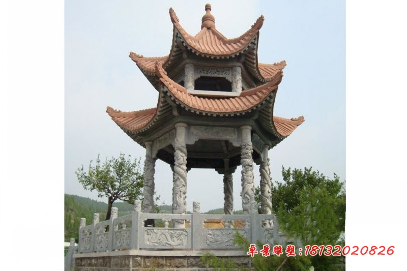 公园六角凉亭石雕,园林景观石雕