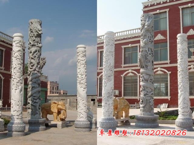 公园龙柱石雕 大理石盘龙石柱