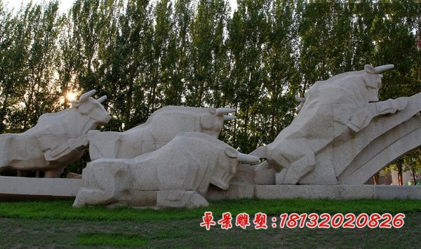 公园牛石雕大理石动物雕塑 