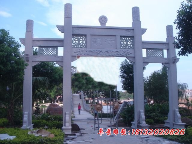 公园三门牌坊石雕大理石牌坊雕塑