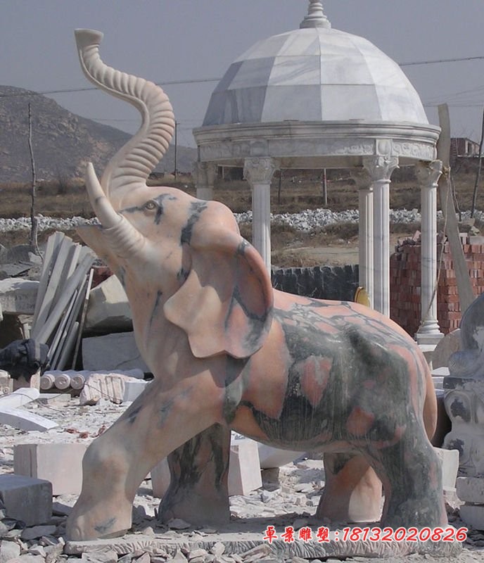 公园小象石雕晚霞红动物雕塑