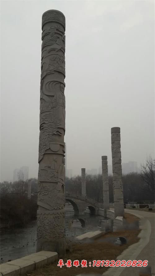 古代名人石浮雕柱,广场文化柱石雕