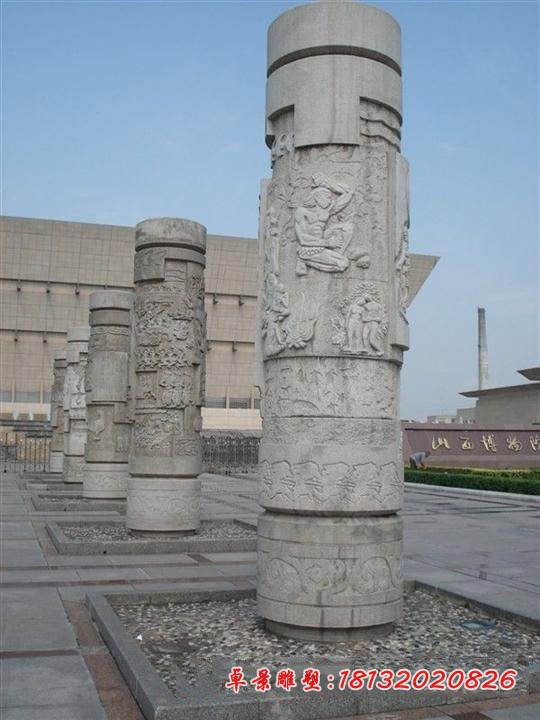 广场文化柱石雕,石浮雕柱