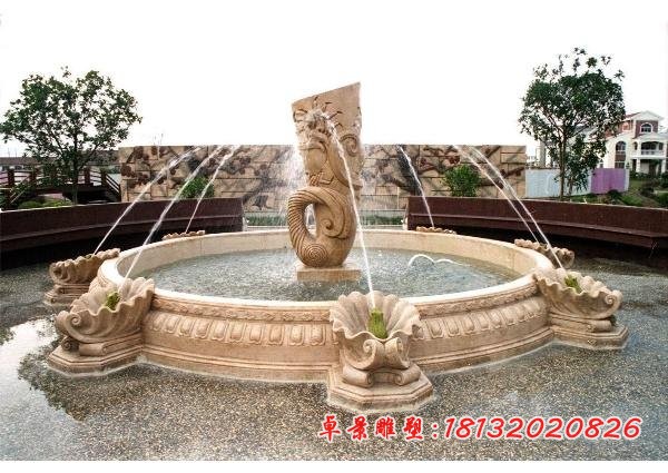 海螺喷泉石雕 砂岩欧式喷泉雕塑