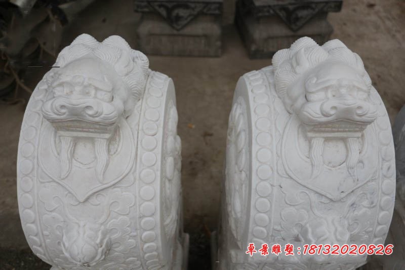汉白玉抱鼓石门口门墩石雕 