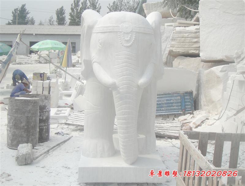 汉白玉大象雕塑 招财大象石雕 (2)