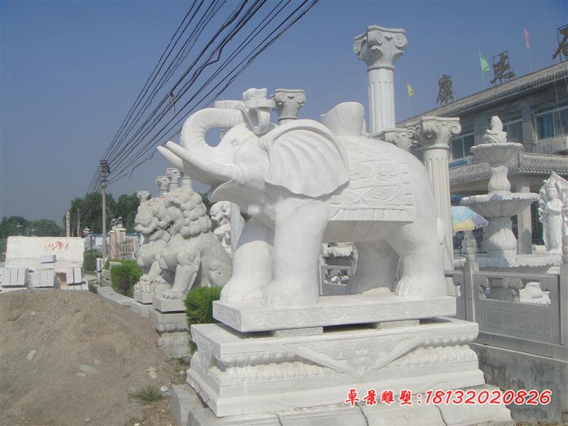 汉白玉大象雕塑 招财大象石雕 (3)