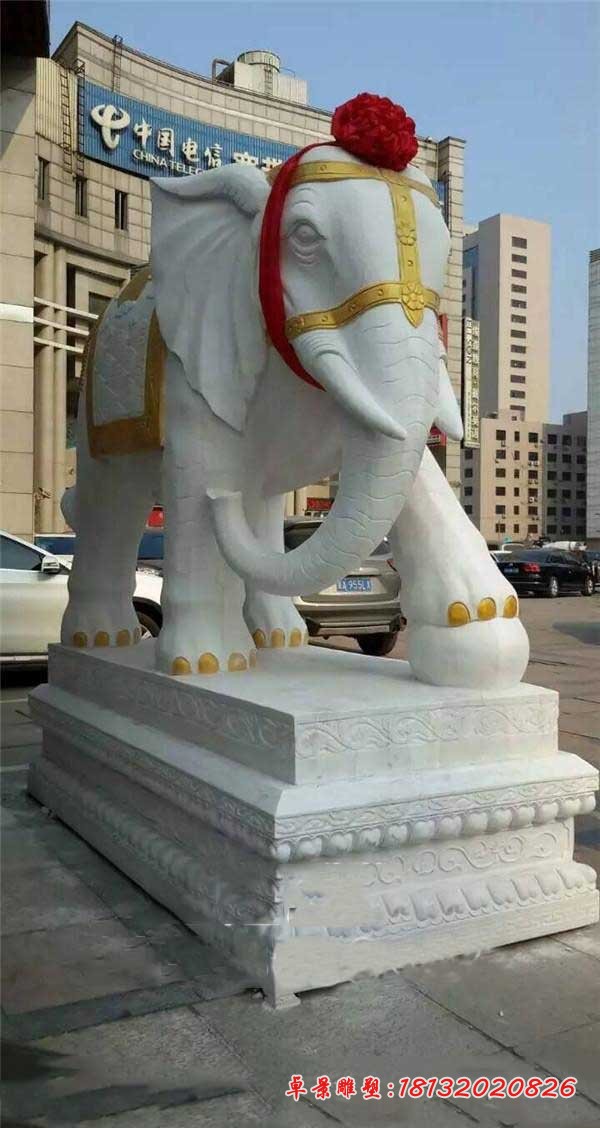 汉白玉门口大象  ，企业招财大象石雕