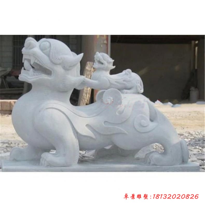 汉白玉母子貔貅石雕,门口貔貅石雕
