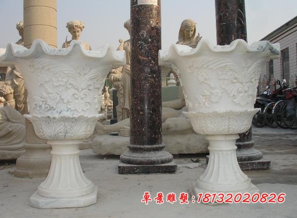 汉白玉欧式花盆雕塑公园石雕花盆