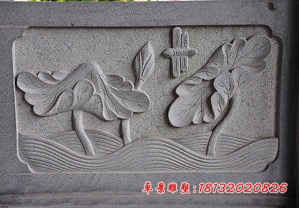 荷花蜻蜓石浮雕栏板公园大理石栏板雕塑