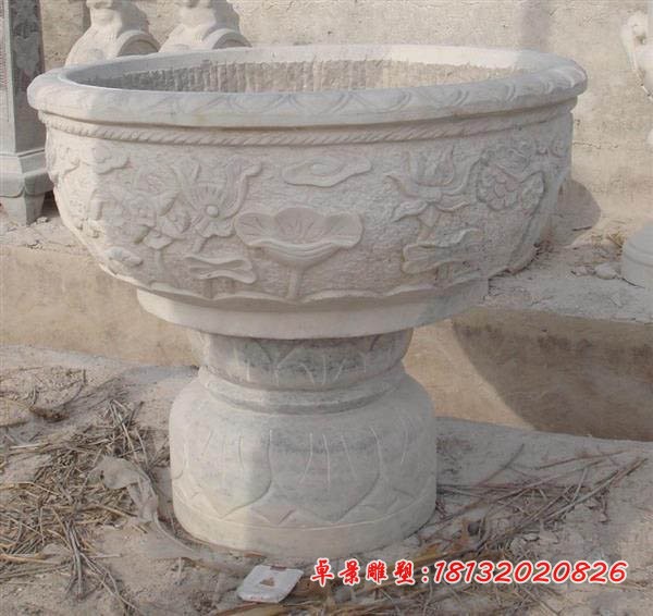 荷花石浮雕水缸 公园石水缸