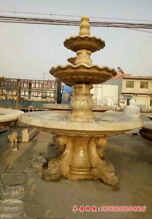花岗岩三层喷泉石雕 小区石雕喷泉