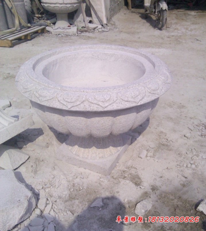 花盆石雕 公园大理石花盆雕塑