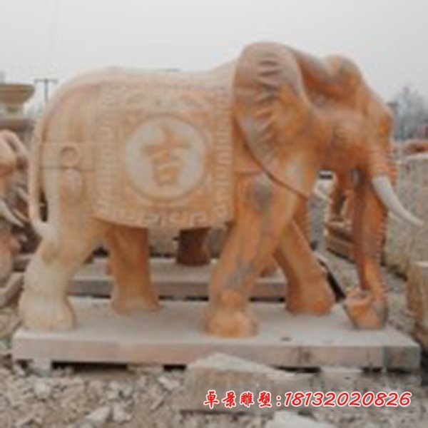 吉祥如意大象雕塑晚霞红大象石雕