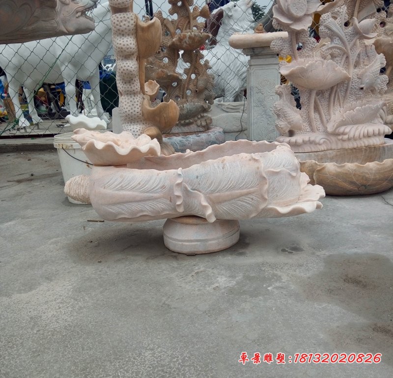 白菜造型水盆，晚霞红景观石雕