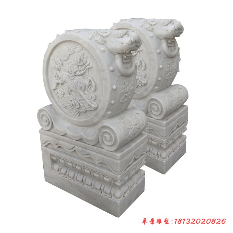 抱鼓石雕塑，汉白玉狮子头门墩