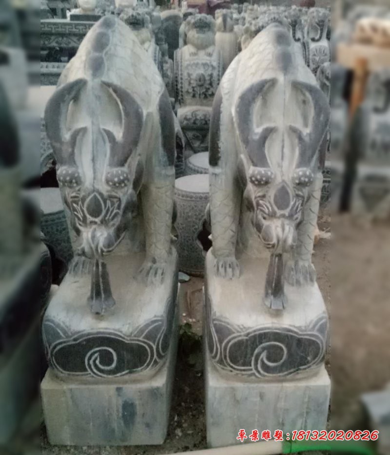 避水兽石雕，青石神兽雕塑 