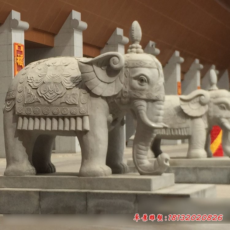 大理石大象，寺庙石雕大象