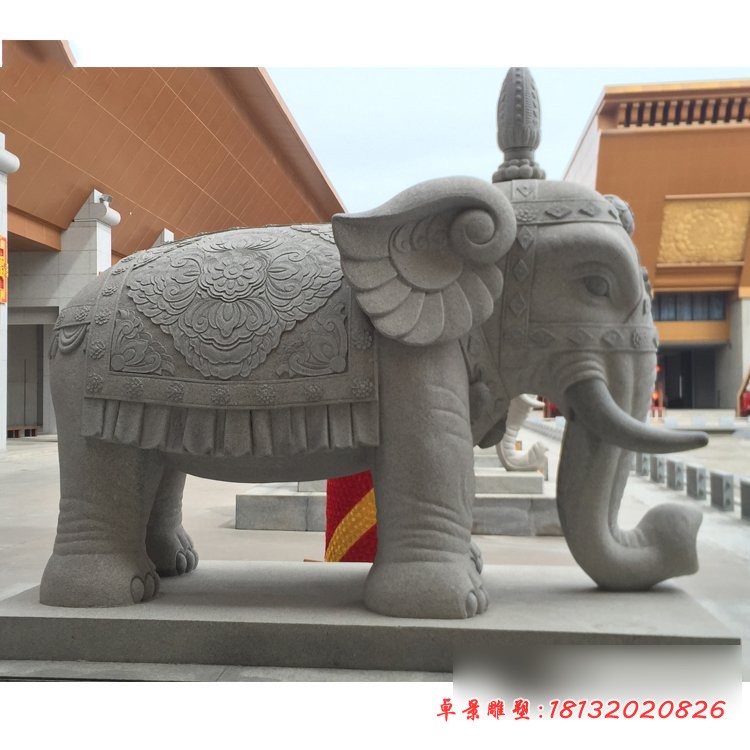 大理石大象，寺庙石雕大象 