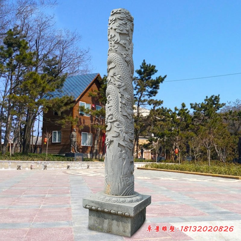 大理石龙柱雕塑,圆柱石雕